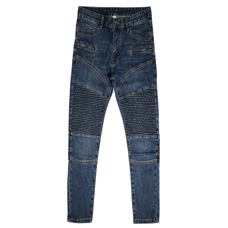 Fashion Streetwear Men Jeans Retro Blue Stretch Spliced Designer Biker Jeans Homme Hip Hop Pants Men Slim Vintage Punk Trousers