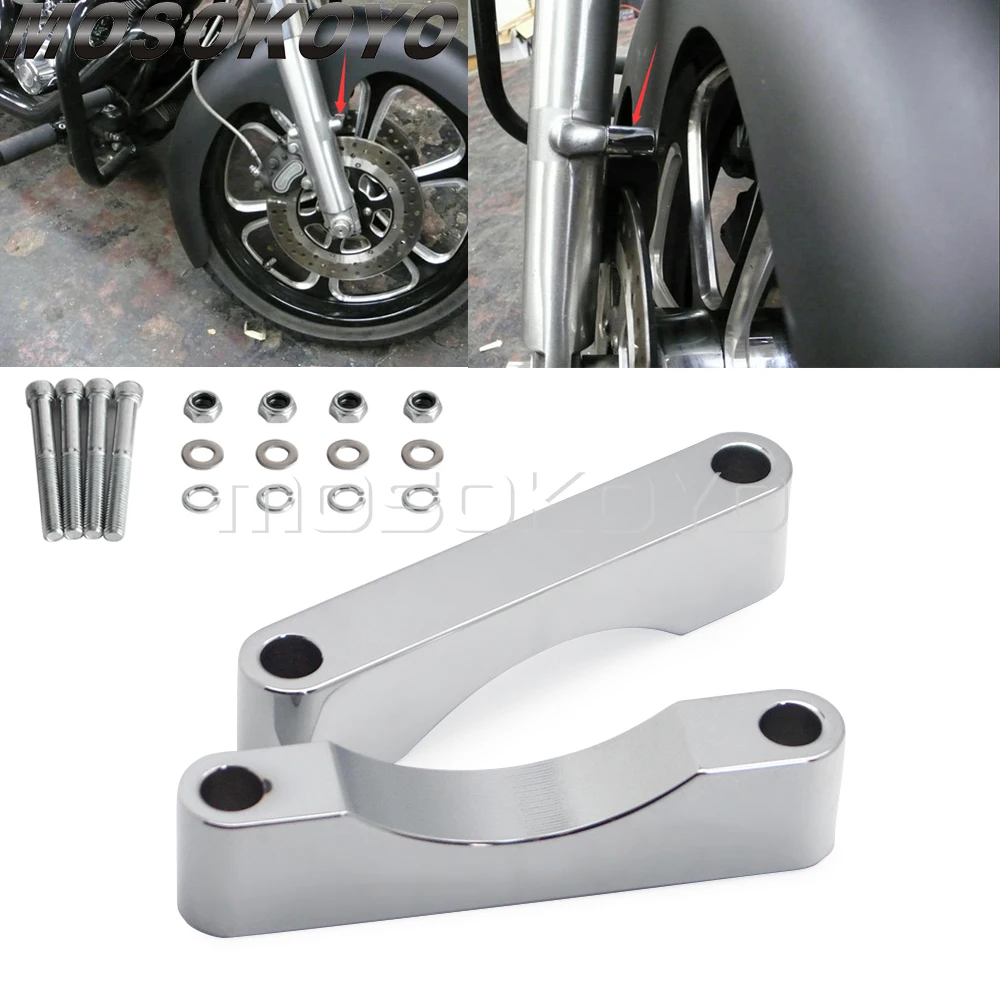 

Chrome Motorbike 0.89" Front Fender Bracket Spacer 21" Custom Mudguard for Harley Touring FLT FLHT FLHR FLHX FLTR FL Trike 14-up