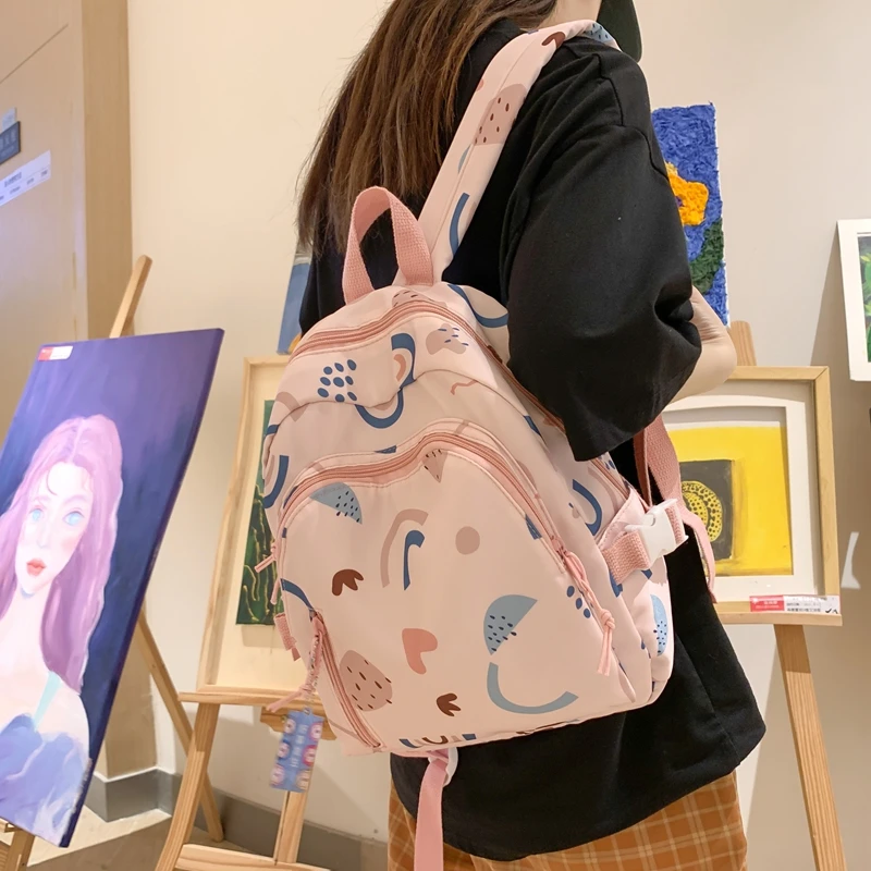 

Модная трендовая сумка на плечо для девушек, удобный легкий нейлоновый школьный ранец с милым принтом для студентов, простой Дамский дорожный рюкзак