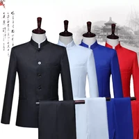 suits men 2019 new long sleeve dress mens casual wedding banquet suit slim fit clothing chinese dress two piece set coat pa