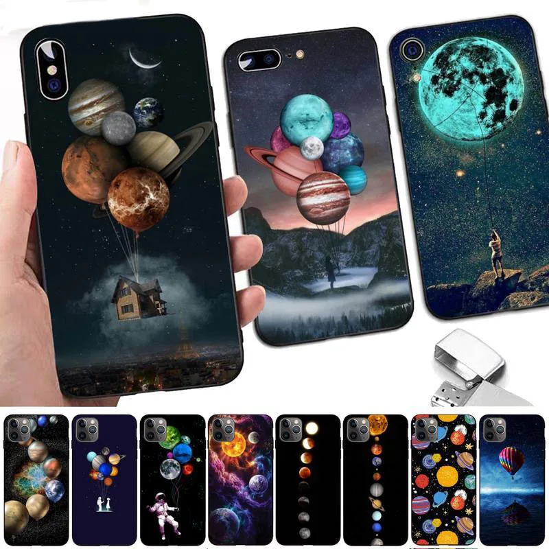 

Sky Space planet Moon stars Soft black Phone Case for iPhone 14 Pro Max 13 12 11 Pro Max XS MAX 8 7 Plus X SE XR 12Mini 13Mini