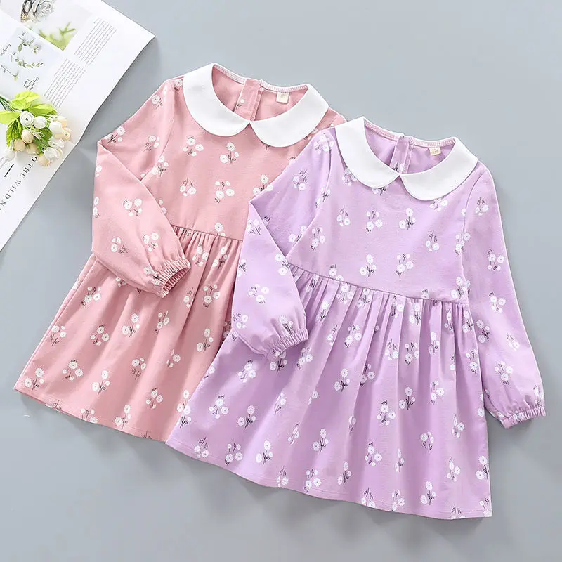 

Laura Kors 2023 Winter New Girls Dress Long Sleeve O Neck Daisy Pink Purple Sweet Baby Girls Dress Vestido 2-7T