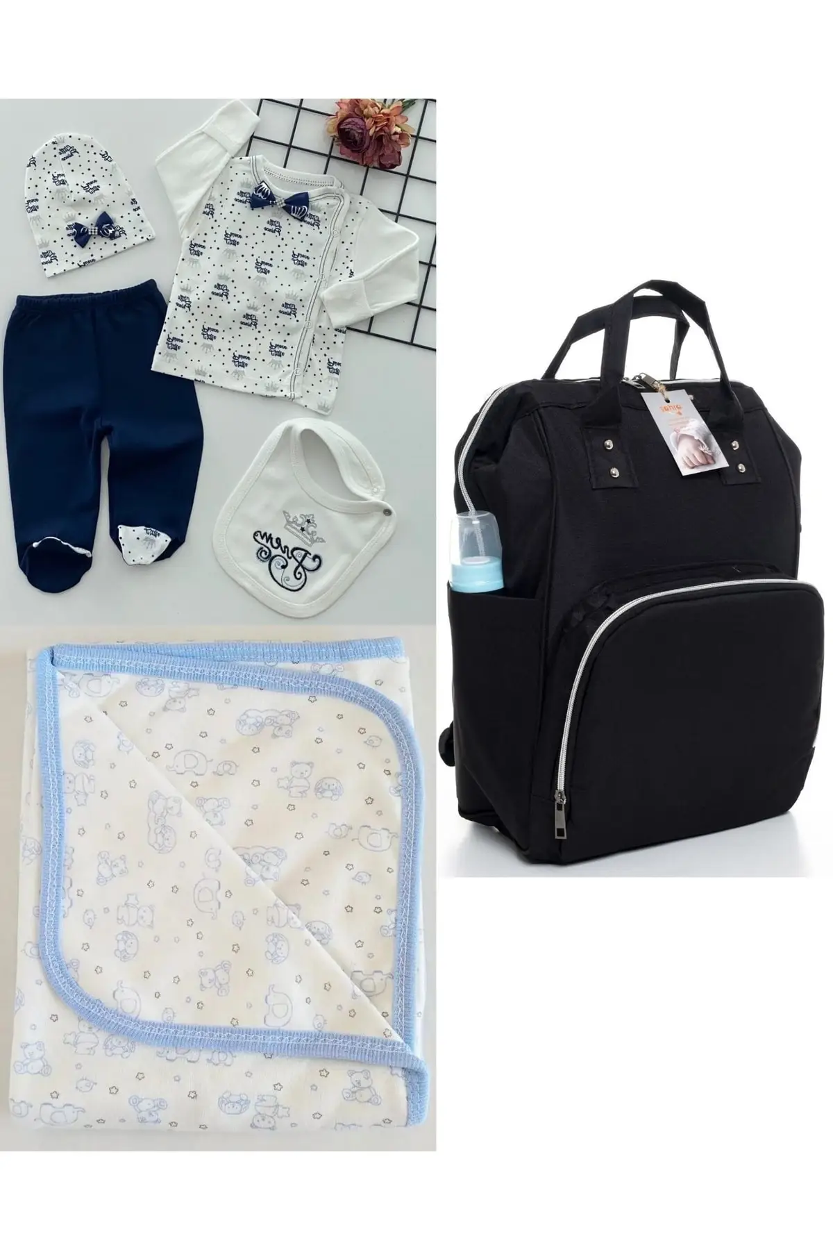 

Функциональный рюкзак для ухода за мамой и ребенком, набор из 100% хлопковых одеял для выхода в больницу и выходов темно-синего цвета