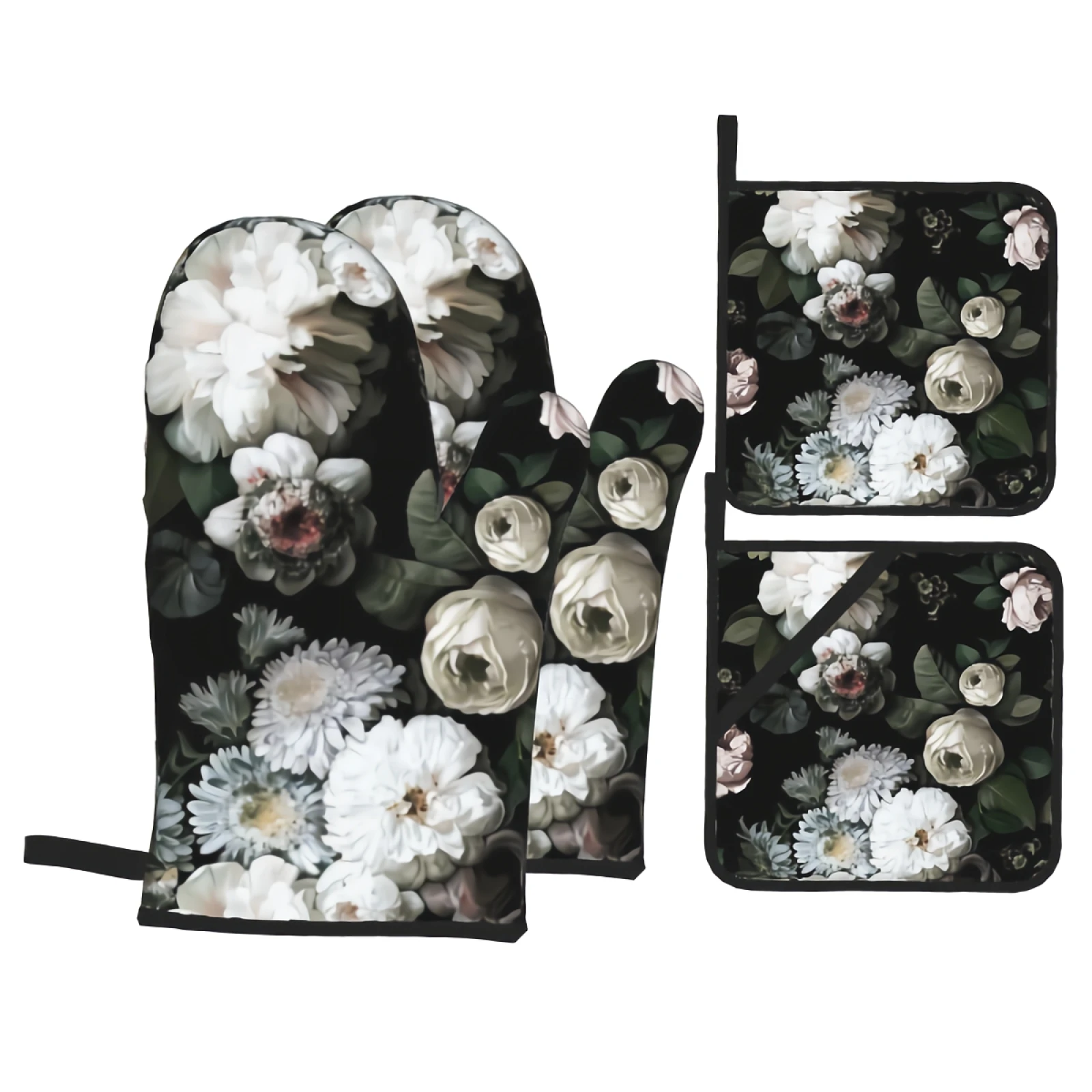 

Oven Mitts and Pot Holders Set 4PC Thicken Heat Resistant Gloves and Pot Holders for Baking Cooking Grilling Gorgeous Flowers
