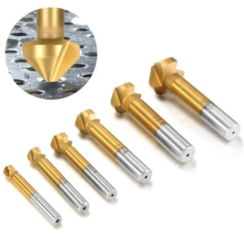 

Chamfer Drill Bit 6pcs 3 Flute 90 Degree Hss Chamfering Cutter 6.3-20.5mm Titanium Plating Chamfering Tool Drill Bits