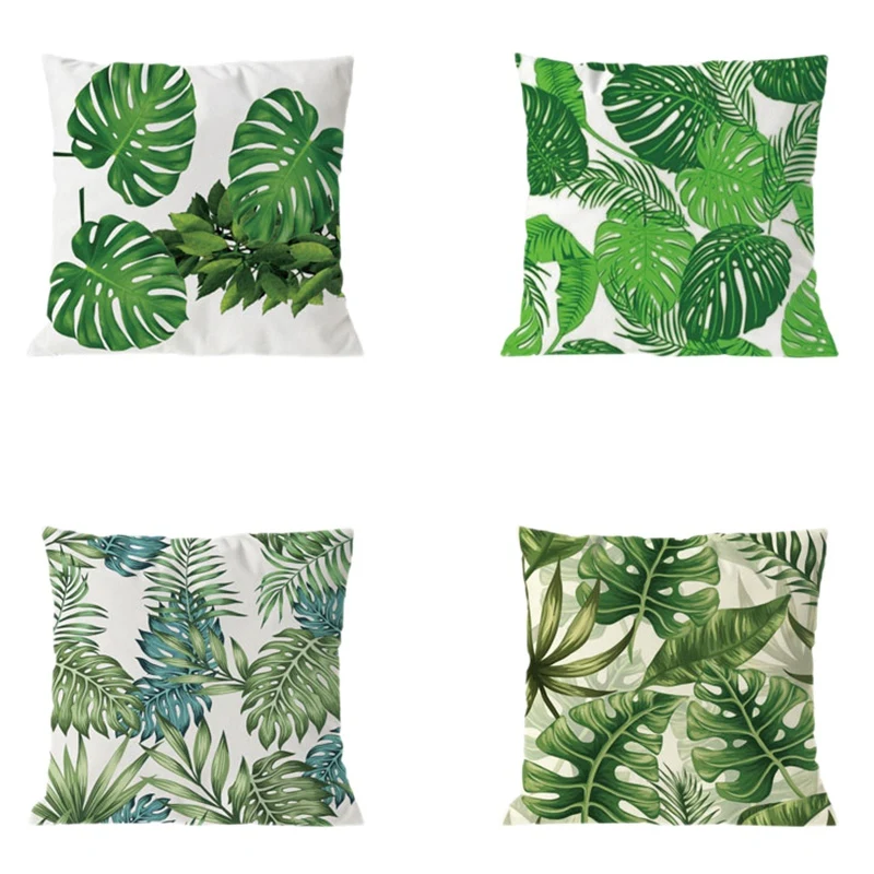 

Женская наволочка для подушки, зеленая наволочка для диванной подушки, декоративная наволочка для подушки с пальмовыми листьями и цветами, ...