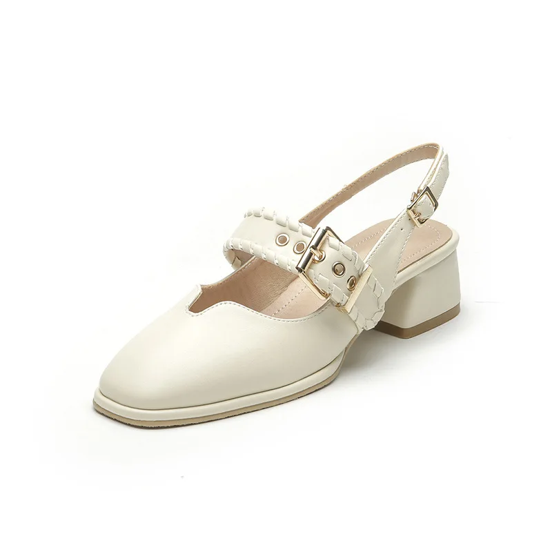 

Summer Woman Mary Jane Shoes Fairy Weave Belt Buckle Modern Sandals Women Mules Sandalias Square Toe Thick Heels Sandales Femme
