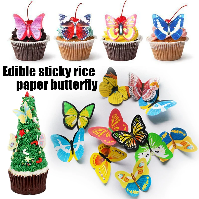 

35Pcs Mixed Butterfly Edible Glutinous Wafer Rice Paper Cupcake Cake Dessert Toppers For Birthday Wedding Cake Decorations