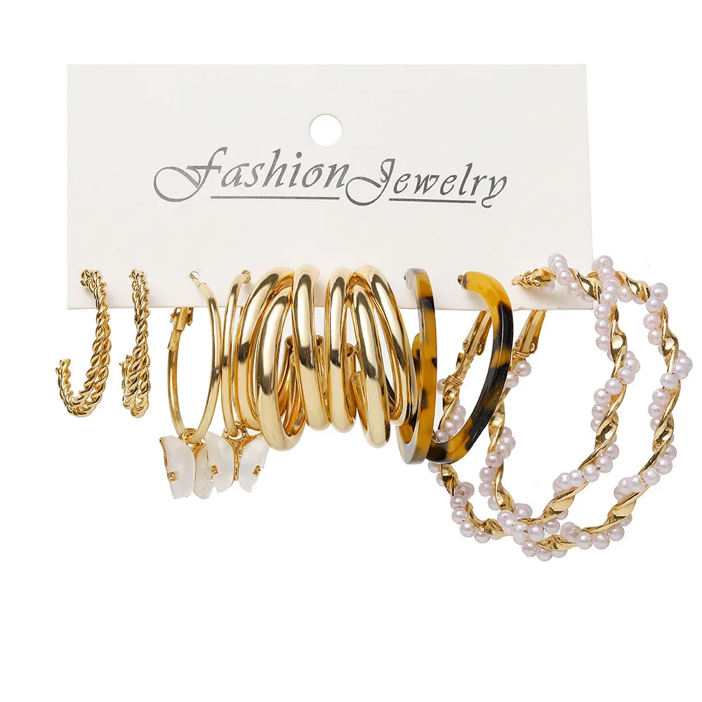 

6-pair Bohemian Gold Color Pearl Earrings Set for Women Girls 53 Style Butterfly Acrylic Resin Hoop Earring Brincos PartyJewelry