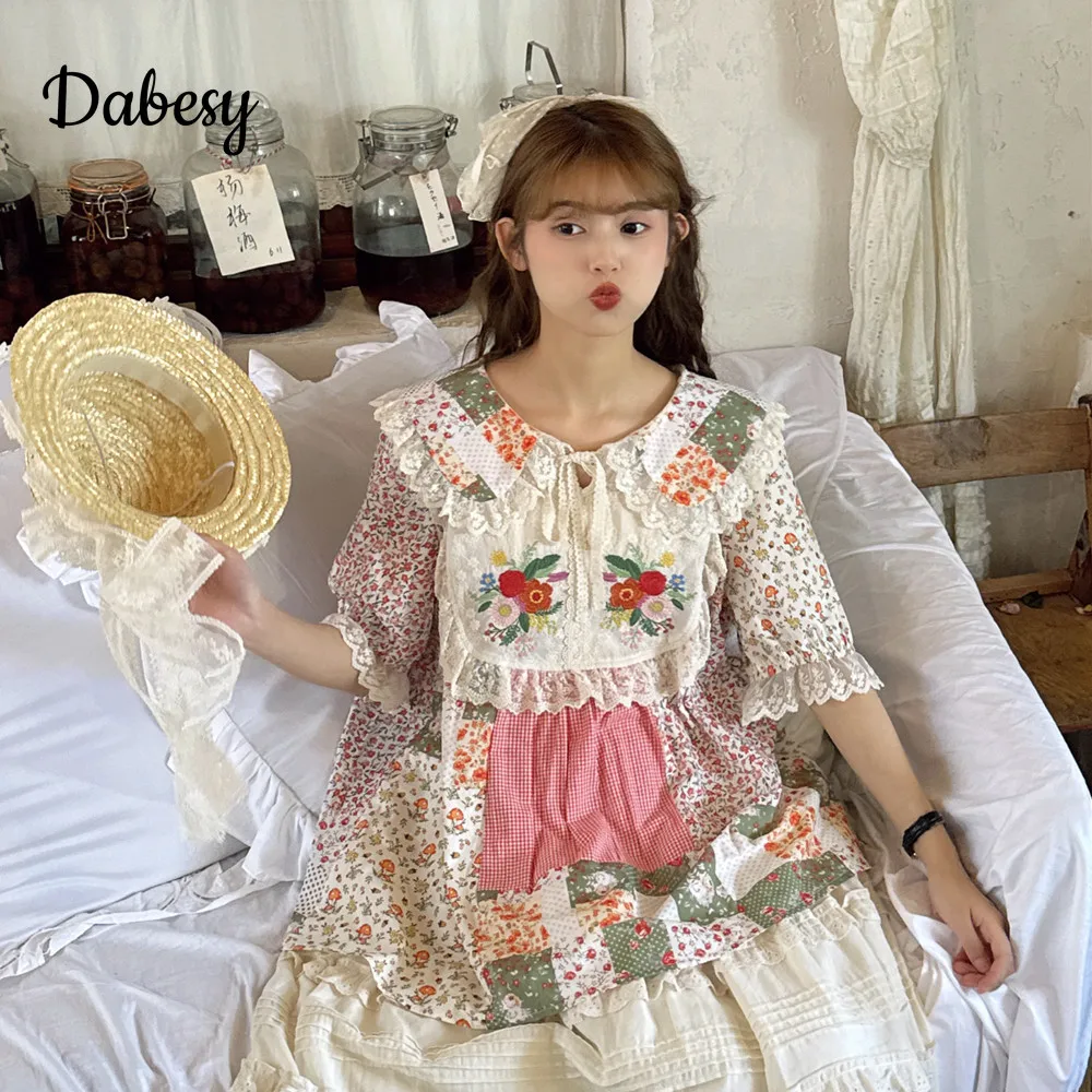 Женская рубашка Лолита в стиле мори винтажная блузка японском с вышивкой и