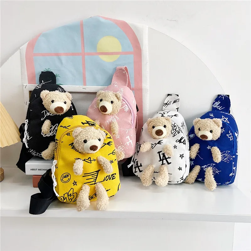 

Нагрудная сумка для мальчиков и девочек, милый мессенджер на плечо с мультяшным рисунком медведя и икры, аксессуары для кукол, 2021