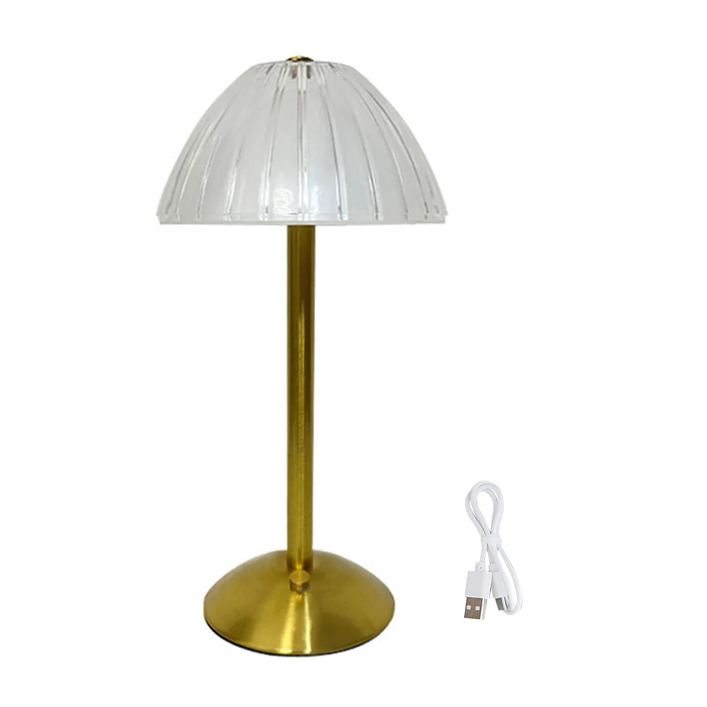 

USB Rechargeable Living Room For Bedroom Cordless Home Table Lamp Hotel Portable Retro Mushroom Study LED Bulb 3 Color Dimmable
