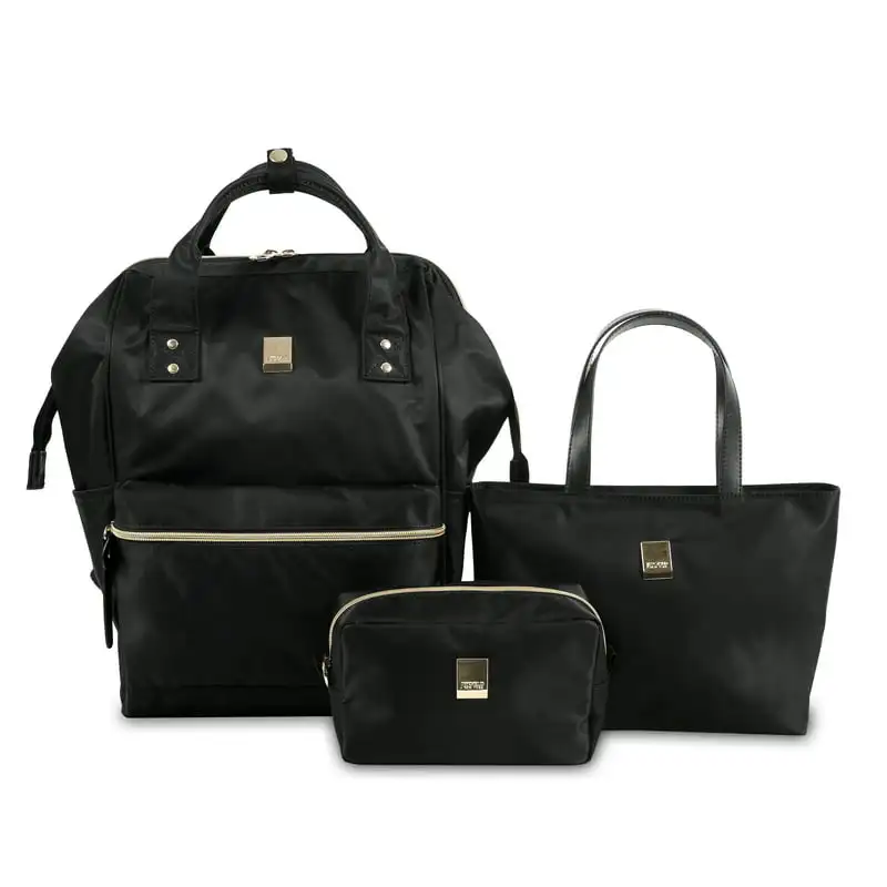 

J World Unisex Posy 3 Piece 17" Casual Bag Set with Travel Tote And Pouch, Black