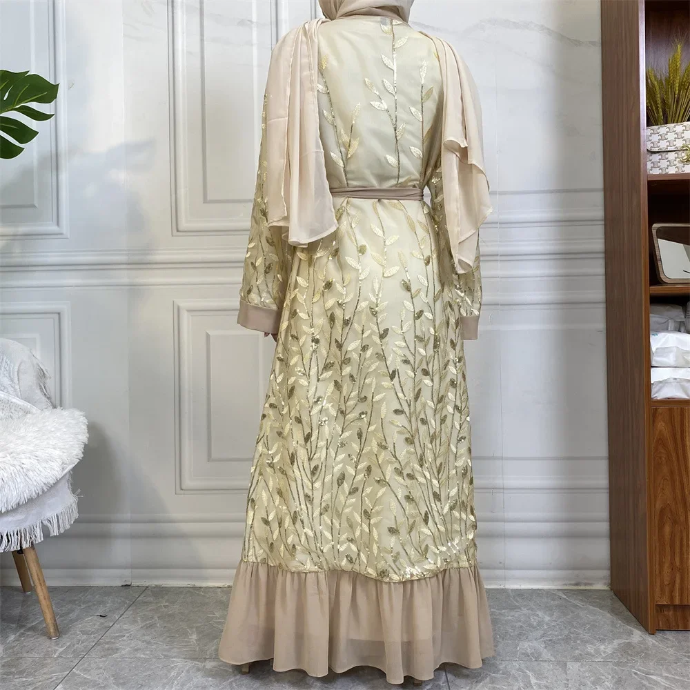 Рамадан с блестками исламские абайи открытое кимоно мусульманские женщины Макси