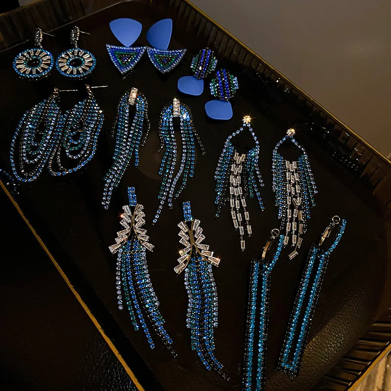 

Dark Blue Tassel Women's Earrings Euramerican Fashion Heavy Earring Creative Personality Long Eardrop Female Women punk Jewelry