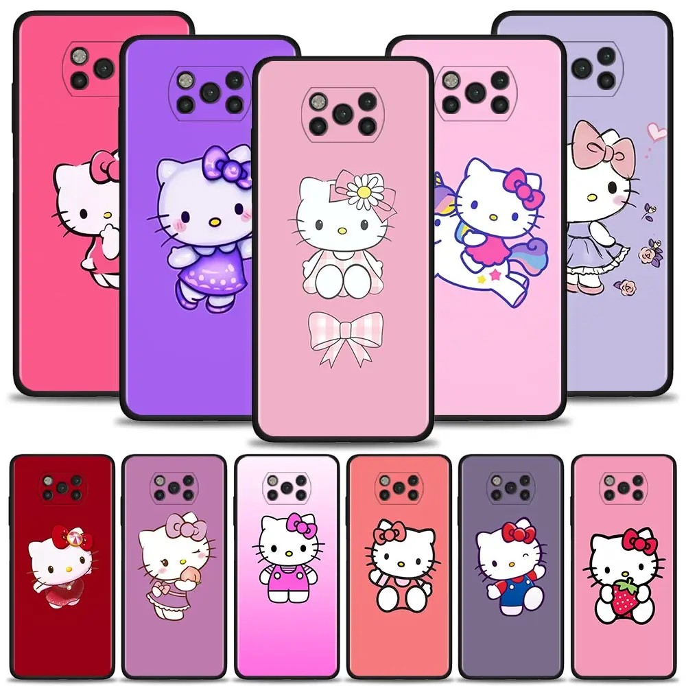 

Cover For Xiaomi Poco X3 NFC M3 M4 Pro Case for Mi 12 Pro 12X 11 10T Note 10 A2 Lite 9 SE 9T Hello Kitty Pink Bow Rainbow Horse