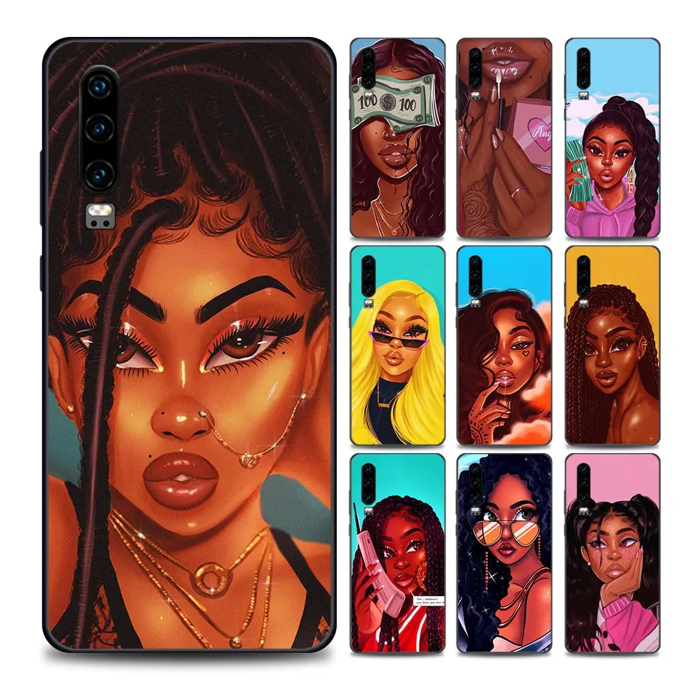 

Fashion Black Girl Huawei Case for P10 Lite P20 Pro P30 Pro P40 Lite P50 Pro Plus P Smart Z Soft Silicone