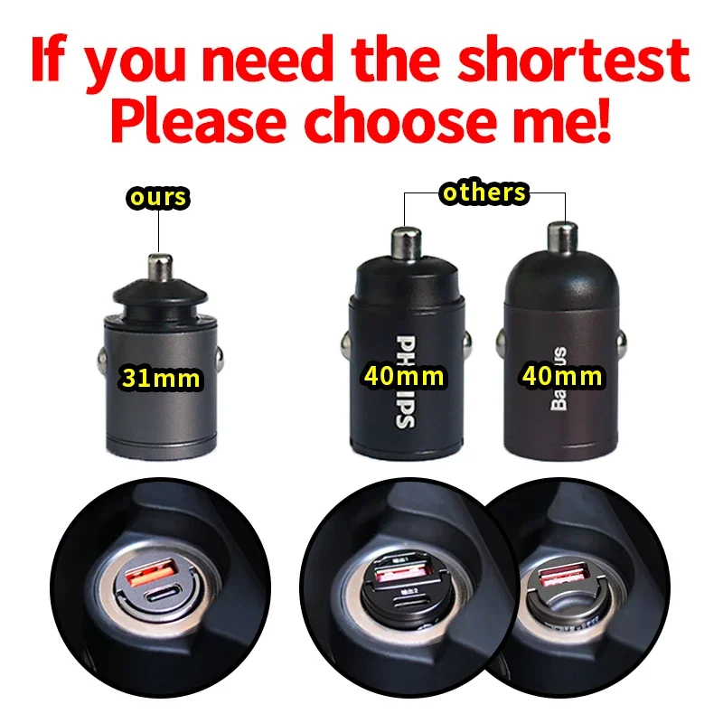 Миниатюрное автомобильное зарядное устройство USB LOYEUANR высота 31 мм мощность 200 Вт