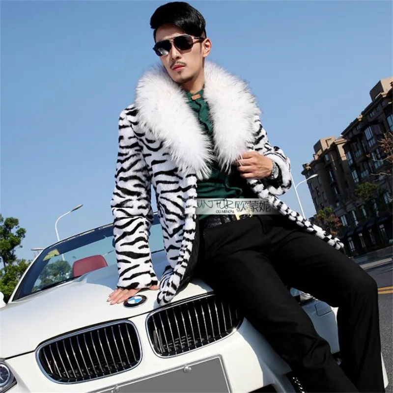 Autumn faux fur leather jacket mens winter thicken warm Zebra pattern fur leather coat men loose jackets jaqueta de couro B156