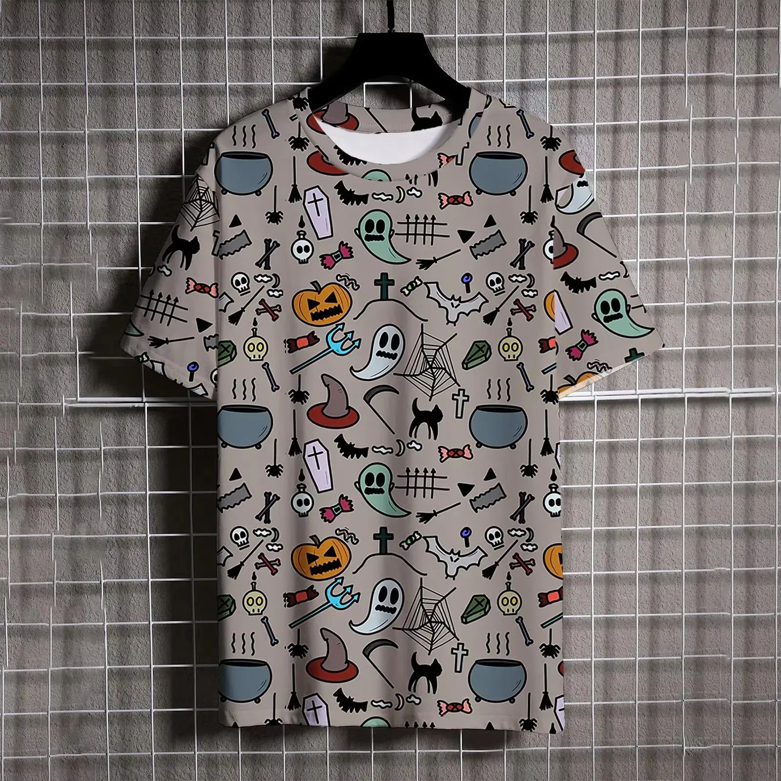 New Fashionable Versatile y2k Clothing 3D Cute pumpkin head Print Men's Halloween themed costumes Casual trend Short sleeve top