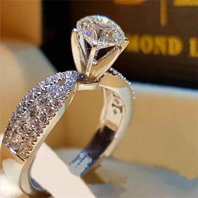 

Fashion Delicate Silver Colors Rings for Women Trendy Metal Inlaid White Stone Wedding Engagement Jewelry