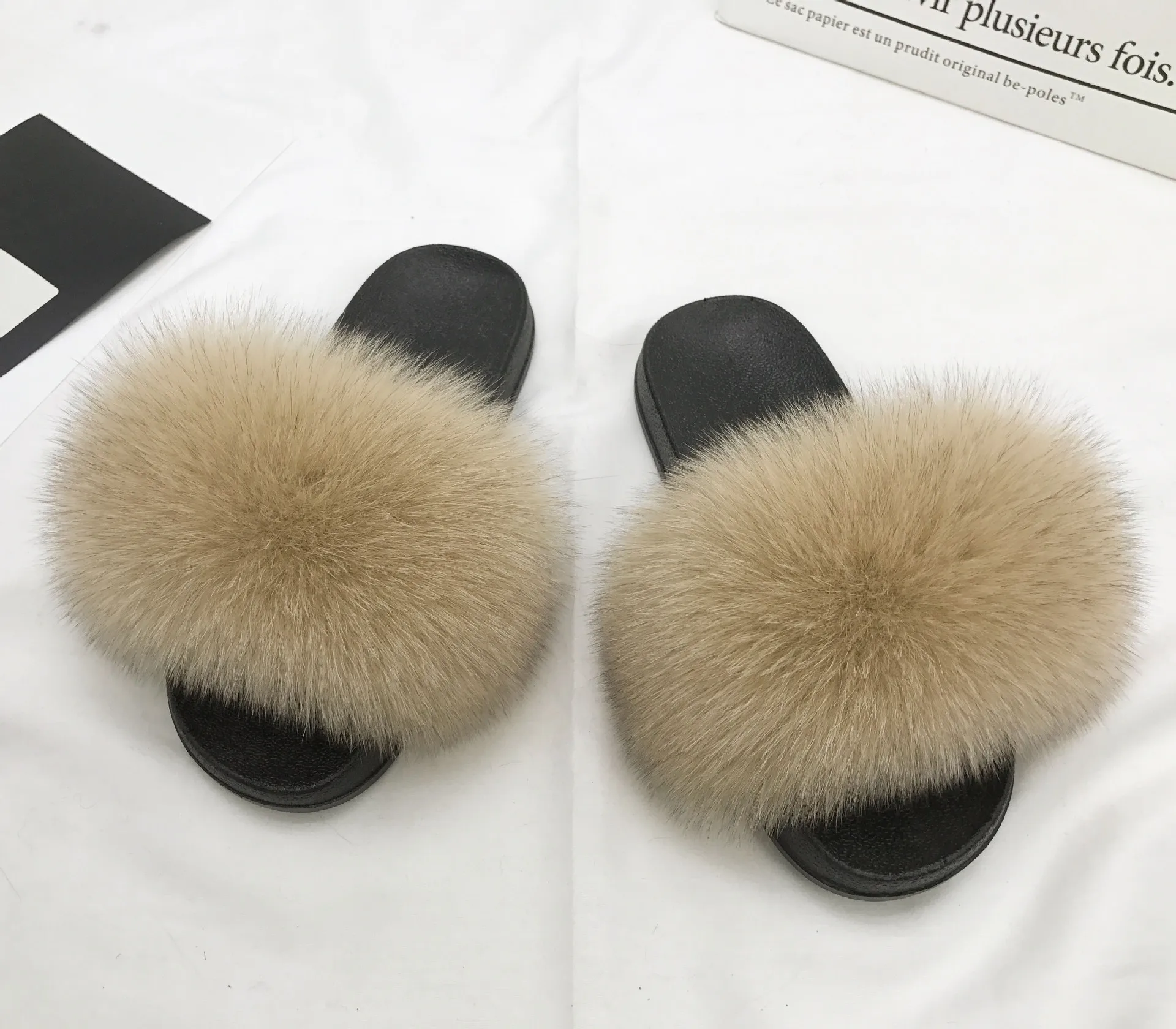 Real Fox Fur Slippers Women Home Fluffy Sliders Comfort Flats Sweet Ladies Shoes Female Furry Indoor Flip with fur