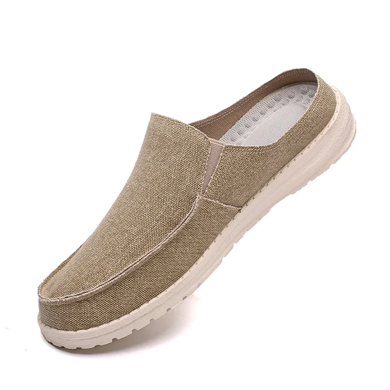 Men's Canvas Slip-ons Gray Slippers Summer Man Galoshes Breathable Casual Loafer Shoes for Men Men's Flat Driving Shoes Big Size