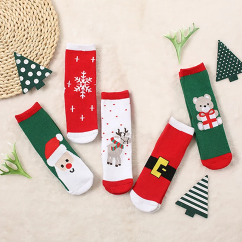 

1 Pair Girls Boys Kids Socks Spring Winter Autumn Baby Children Striped Terry Snowflake Elk Santa Claus Christmas Bear Socks