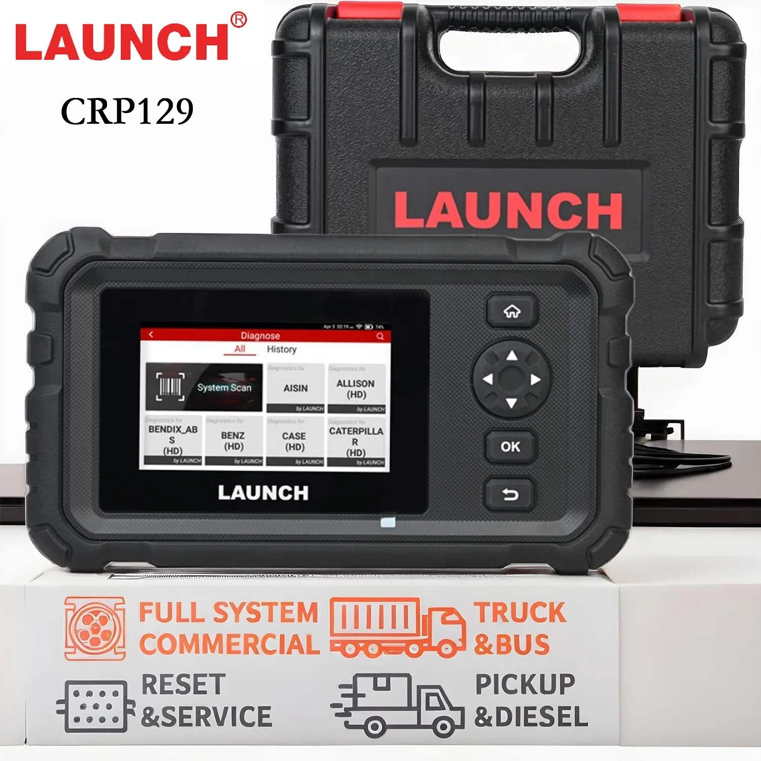 Фото LAUNCH CRP129 HD Heavy Duty Truck Scanner Полная система дизельного сканера с 7 сбросами DPF Force Regen и Reset для тяжелых грузовиков 24 В №1