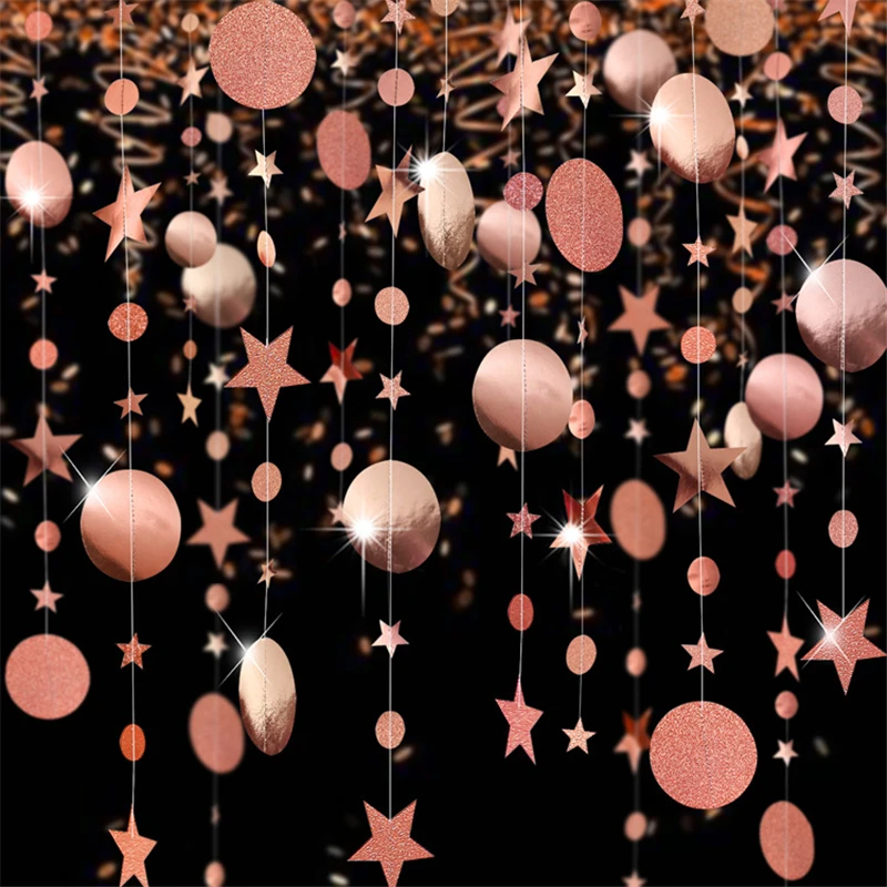 

4M Paper Star Round Garland Rose Gold Hanging Banner Flag DIY Adult Kids Birthday Party Decoration Supplies Wedding Baby Shower