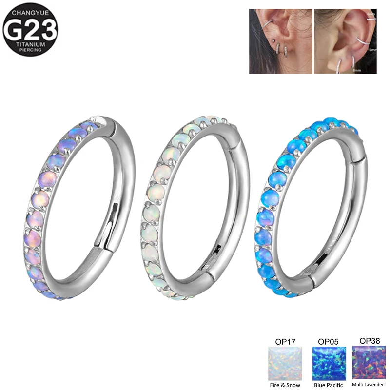 

G23 Titanium Opal Piercing Earrings Septum Piercing Nose Ring Clicker Lip Ring Ear Cartilage Tragus Helix Piercing Jewelry 16G