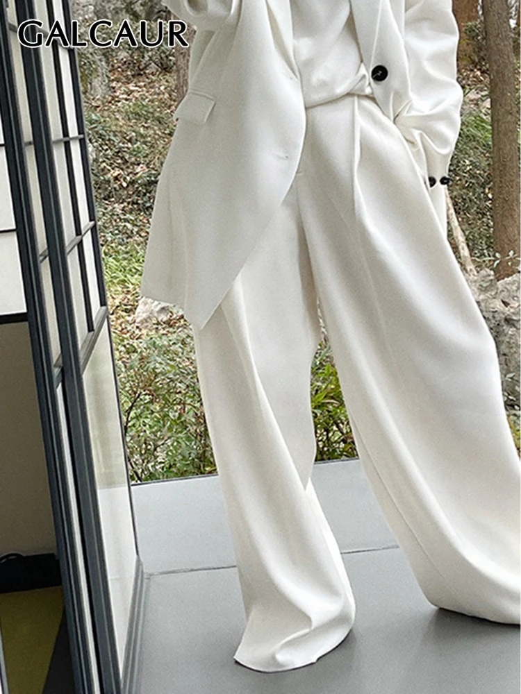 

GALCAUR Overszie Wide Leg Pants For Women High Waist Minimalist Solid Patchwork Ruched Pant Female Fashion 2022 Clothing Casual