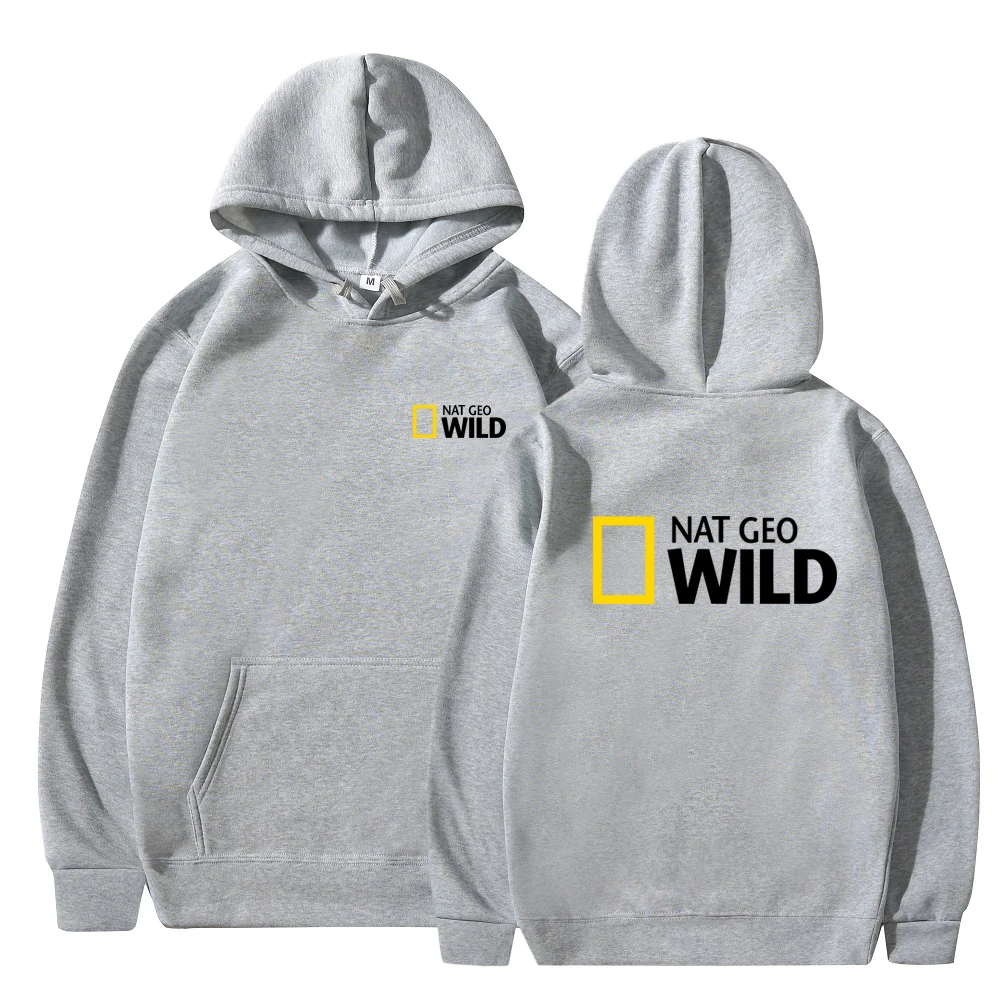 

Front Behind Double Sided Nat Geo Wild Print Men Women Hoodies Sweatshirts 2023 Autumn Winter Men's Hooded Pullover Male Coat