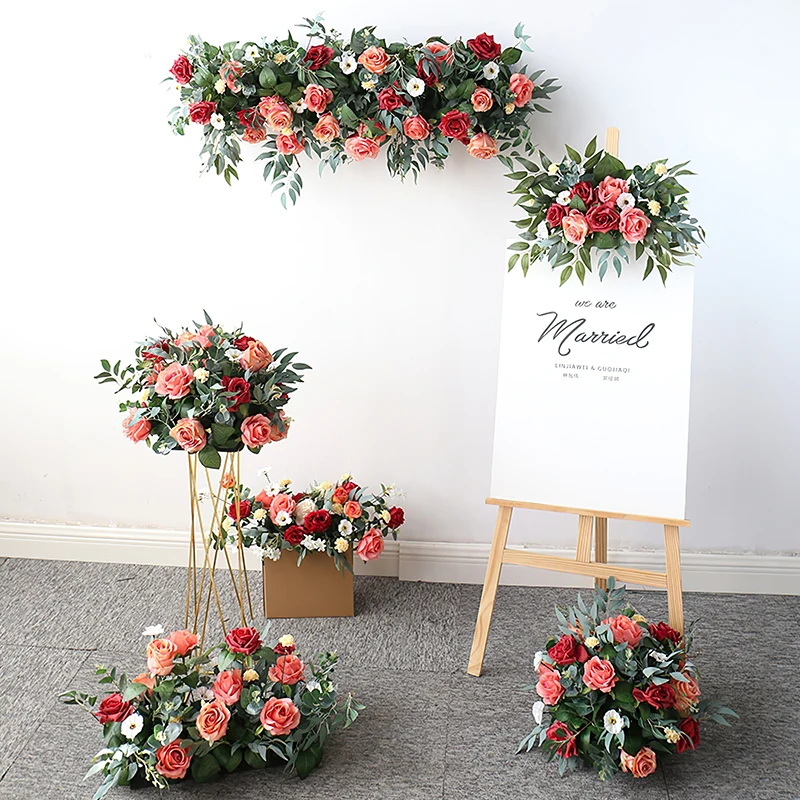 

Роскошная оригинальная винно-красная искусственная Цветочная настенная гирлянда, центральная часть стола, фотографический декор, цветочный шар для свадьбы Вечерние
