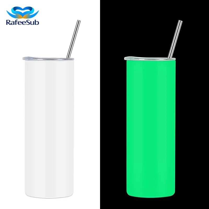 

20oz Skinny Straight White to Green Blue UV Glow in the Dark Luminous Shimmer Kids Sublimation Blank Mug Cup Tumbler With Straws