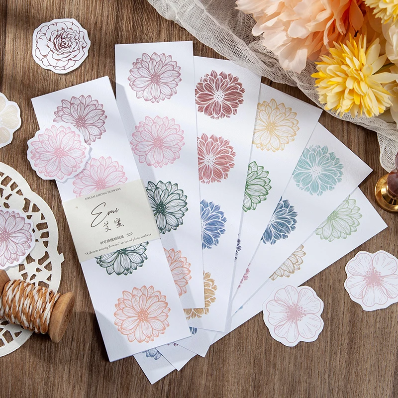 

30pcs/pack Flower Stickers Scrapbooking Decor Sticker Collage Junk Journal Gifts Album DIY Labels for Kawaii Stationery