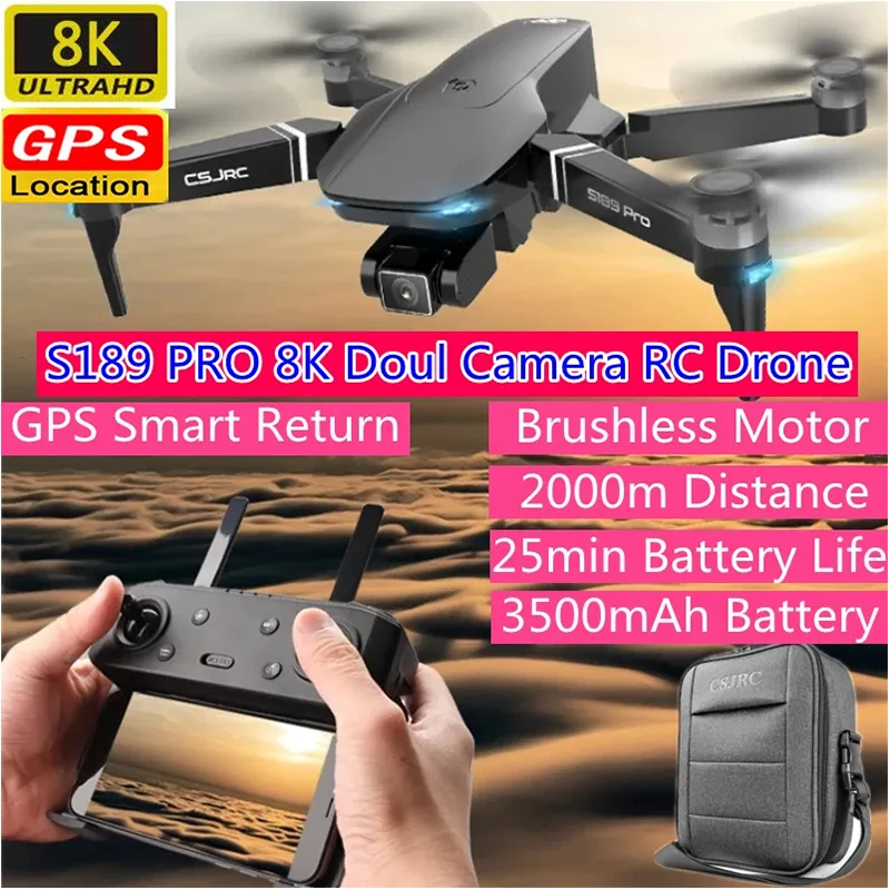 

GPS Follow Me 8K HD Dual Camera Brushless RC Drone 2000M Distance WiFi FPV Gesture Photo Smart Return 25Mins RC Quadcopter Model