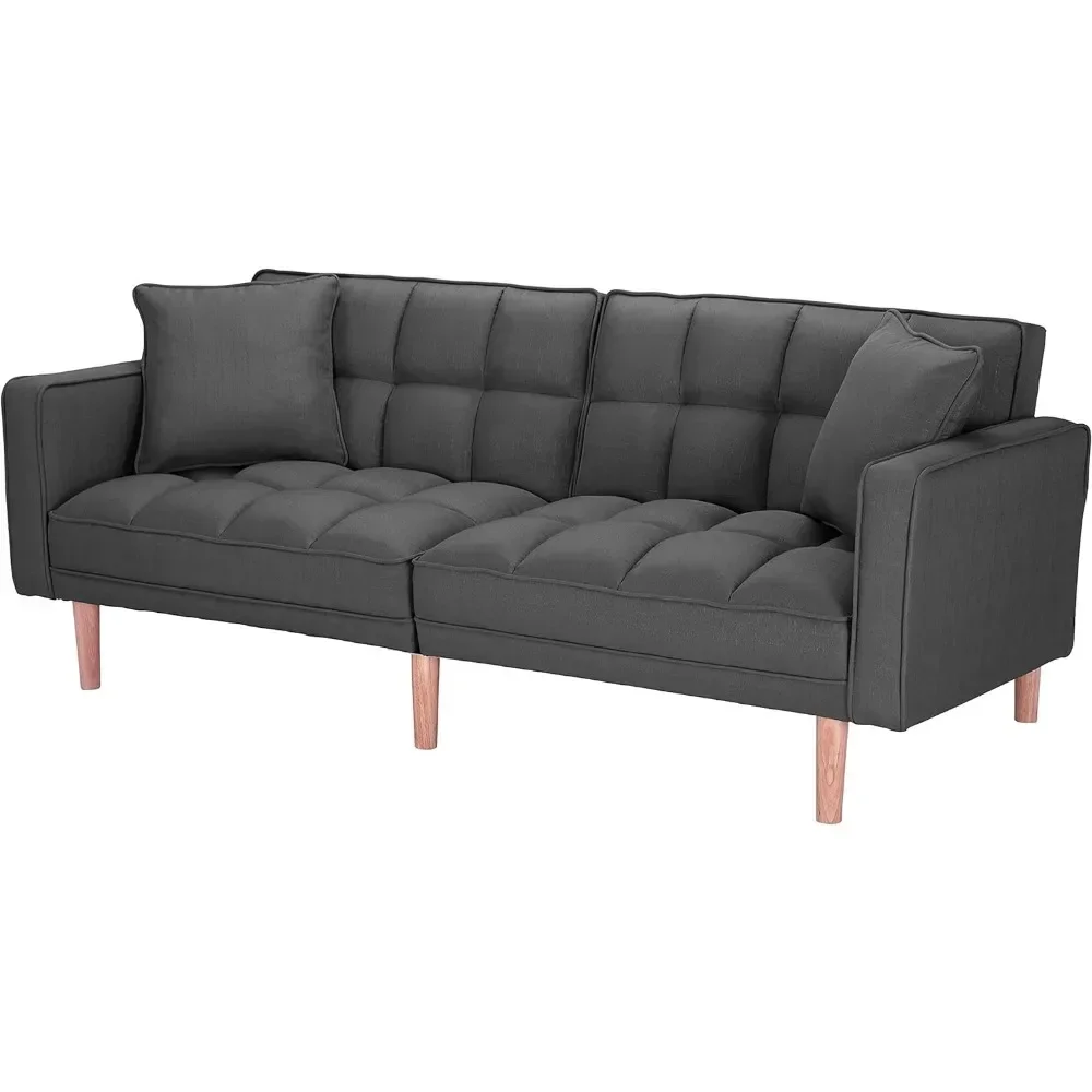 Современный двуспальный диван-кровать с ворсом и подлокотниками темно-серый