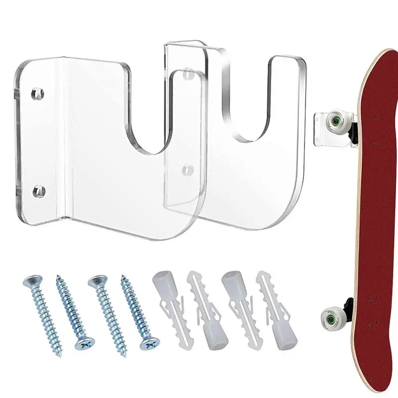 

Longboard Wall Mount Acrylic Hanger Display 2pcs Skateboard Deck Organizer Installation Kit Bedroom Garage Shop Studio Wall