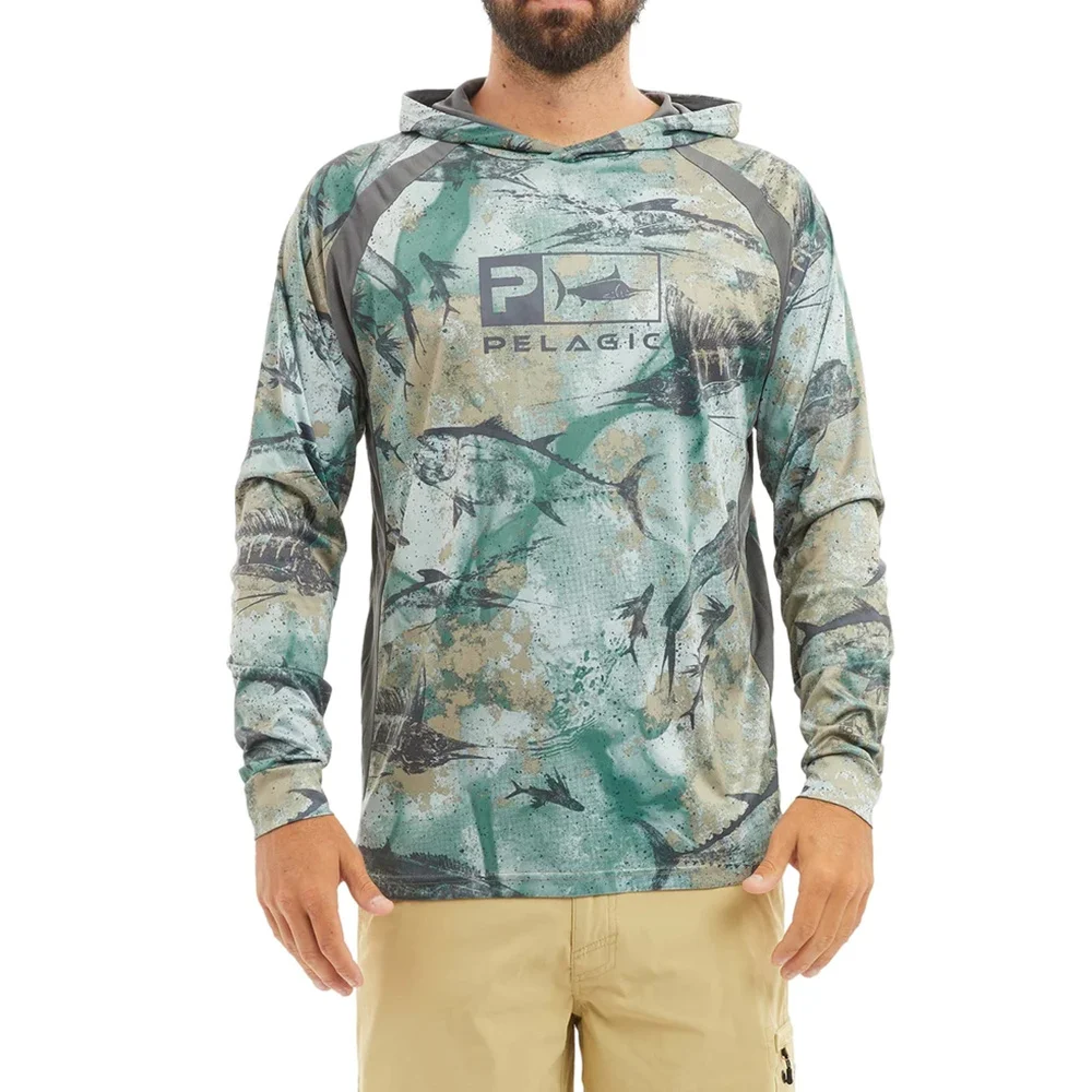 

Pelagic Gear New Arrival Men's Hooded Fishing Shirt Long Sleeve Sun Protection Shirts Roupa De Pesca Breathable Fishing Clothing