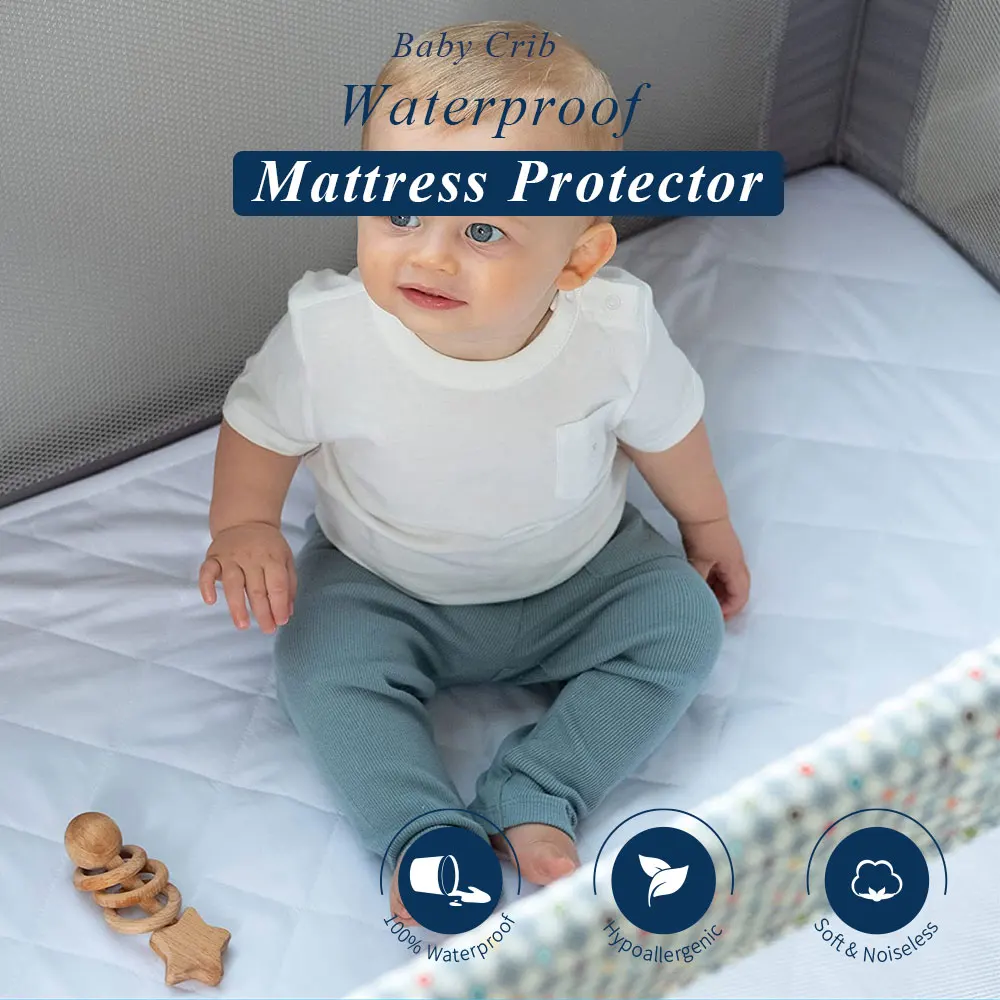 

Baby Crib Waterproof Mattress Protector for Pack and Play Fits Portable Hypoallergenic & Soft Pad Cover