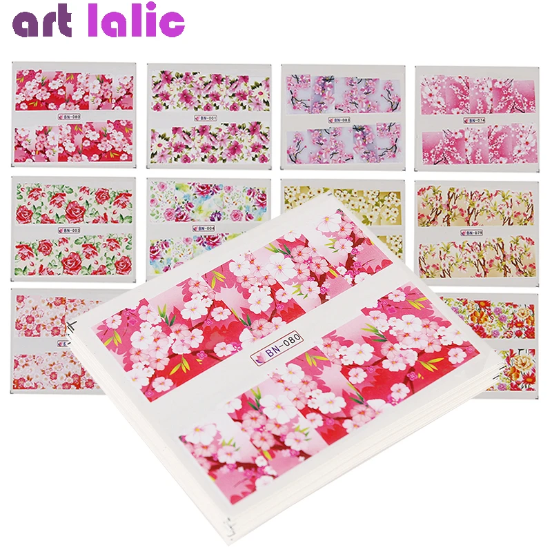 

48Sheets Nail Art Cover Water Decals Transfer Wraps Vivid Colorful Flowers Design Temporary Tattoos Stickers