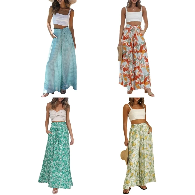 

Женские цветочные брюки с завышенной талией, повседневные длинные брюки N7YD