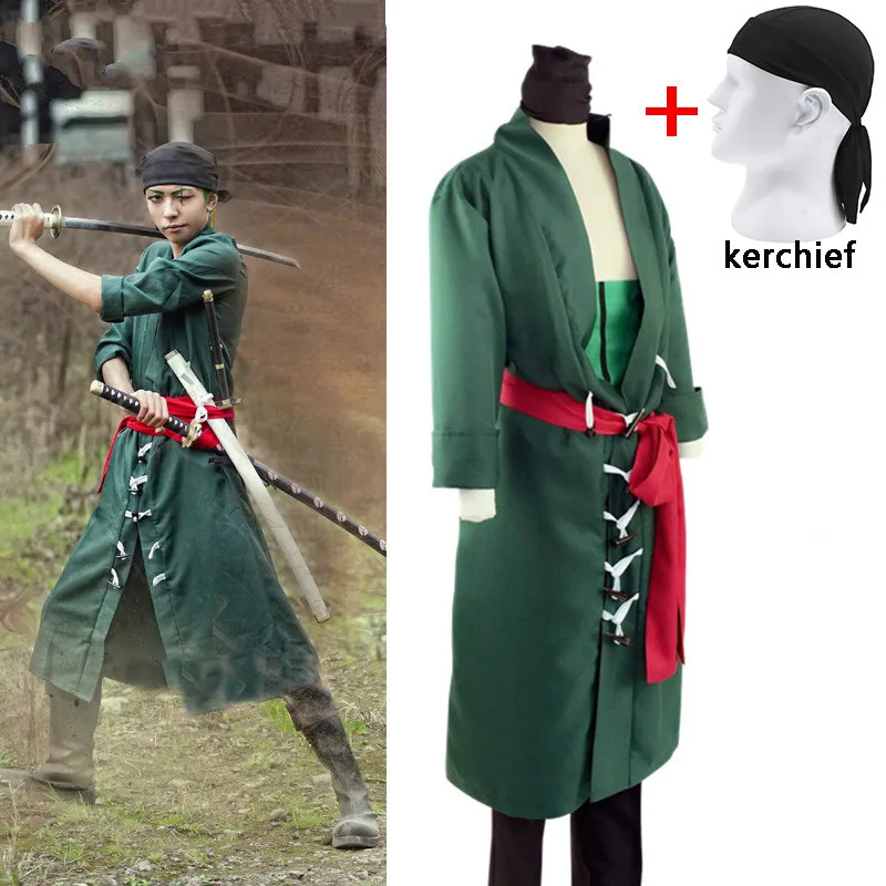 

5PCS Japanese Anime One Piece Roronoa Zoro Cosplay Costume Comic Halloween Cosplay robe Full Set