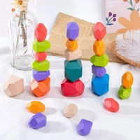 rainbow stacker balancing stone colorful wooden building block improve ability wood rainbow stones block educational toy kids