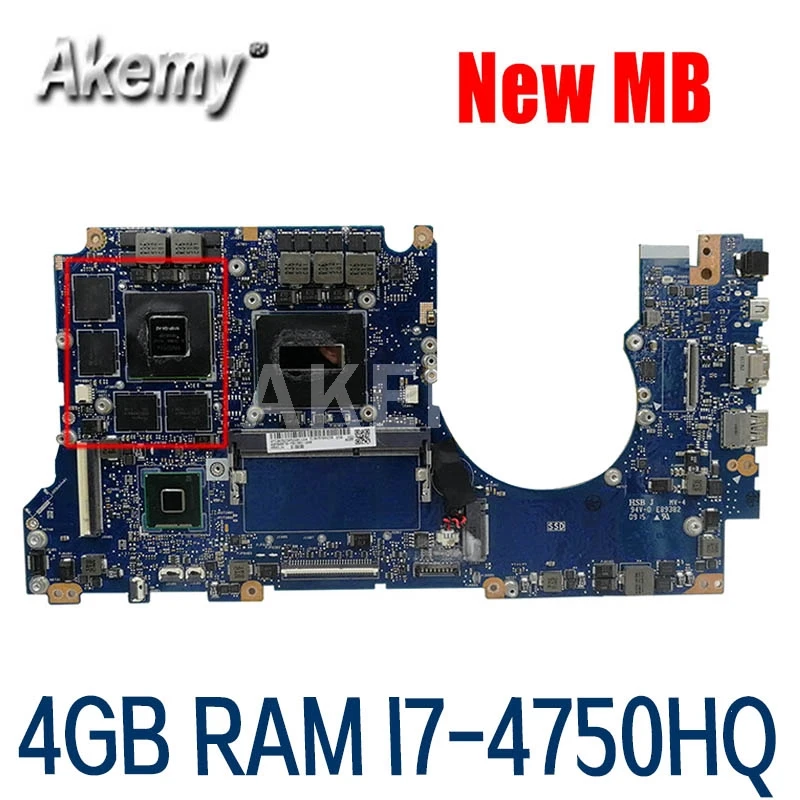 

Материнская плата Akemy G501JW для ASUS N501JW UX501JW UX501J UX501J N501J G501J N501J N501JW, материнская плата для ноутбука 4 Гб ОЗУ, I7-4750HQ GTX960M