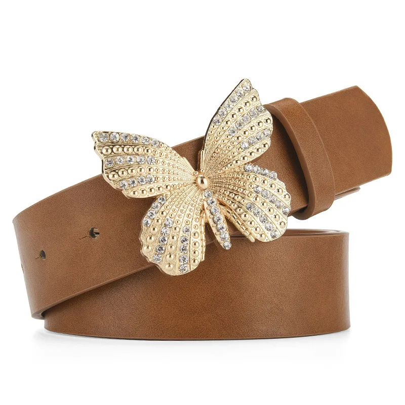women's fashion all-match rhinestone butterfly button belt
