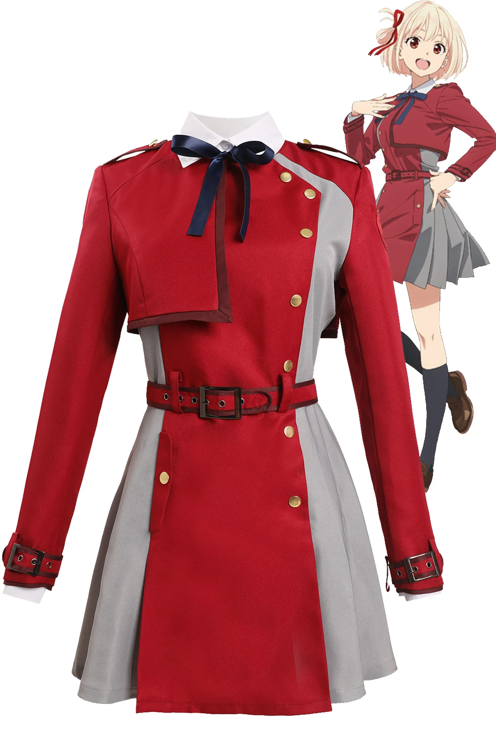

Lycoris Recoil Anime Cosplay Costume Chisato Nishikigi Cafe Work Uniform Women Girls Long Sleeve Dress Socks Belt Halloween Suit