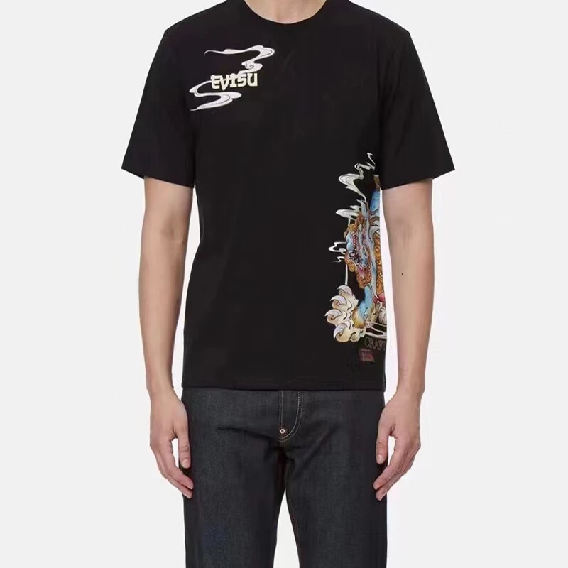 

2022 New Fashion Brand Japanese Style Retro Y2k New Black T-Shirt Print Pattern 100% Cotton Short Sleeve Japanese Style