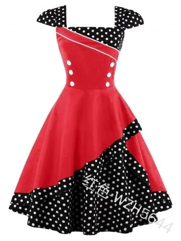 Женское винтажное платье в горошек черное стиле ретро 50-60-х годов туника с пышной